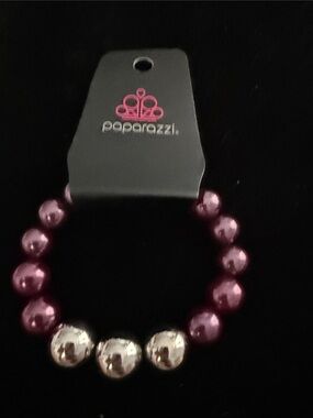 Paparazzi Plum Pearl & Silver Accent Stretch Bracelet